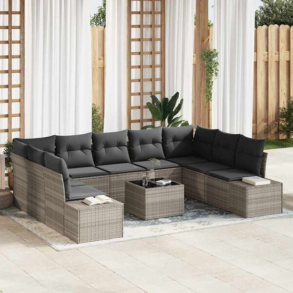 vidaXL Conjunto de sof&aacute; de jard&iacute;n 10 pcs Gris Claro rat&aacute;n sint&eacute;tico