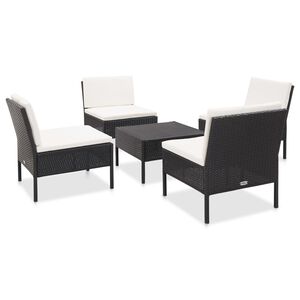 vidaXL Set de sof&aacute;s de jard&iacute;n 5 piezas y cojines rat&aacute;n sint&eacute;tico negro