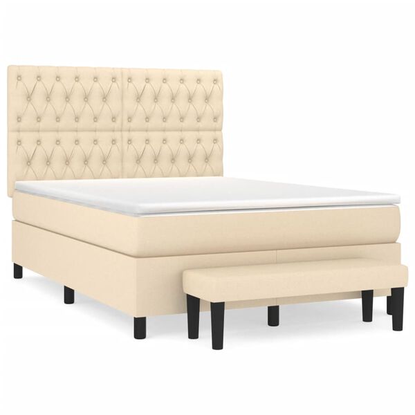 vidaXL Cama box spring con colch&oacute;n tela color crema 140x190 cm