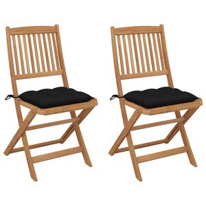 vidaXL Sillas de jard&iacute;n plegables 2 uds y cojines madera maciza acacia