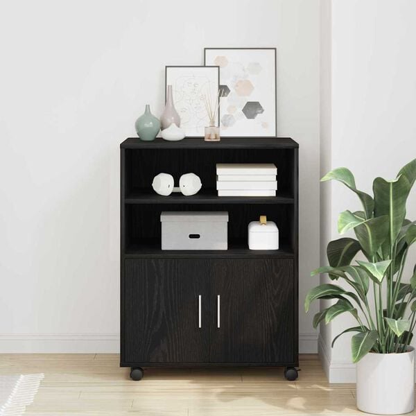 vidaXL Gabinete Rodante con estante Roble negro 60 x 48 x 81 cm