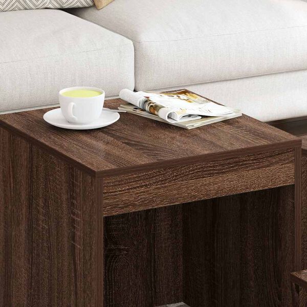 vidaXL Mesas apilables 3 pzas madera contrachapada color roble marr&oacute;n