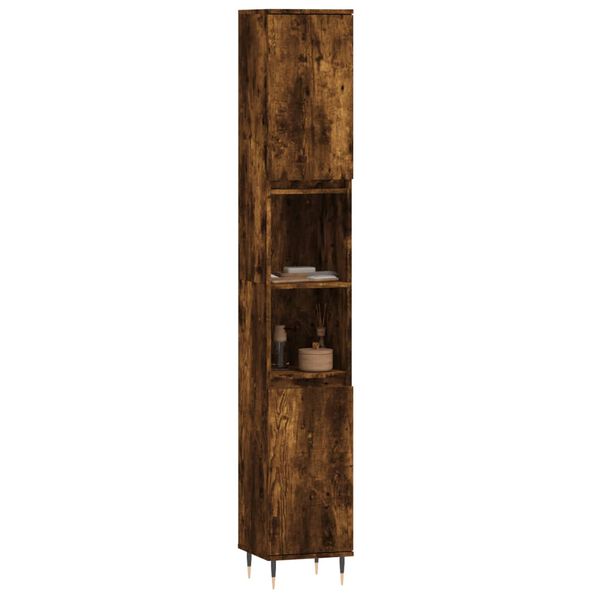vidaXL Armario de ba&ntilde;o madera contrachapada roble ahumado 30x30x190 cm