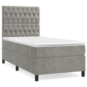 vidaXL Cama box spring con colch&oacute;n terciopelo gris claro 90x190 cm