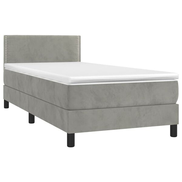 vidaXL Cama box spring con colch&oacute;n terciopelo gris claro 100x200 cm
