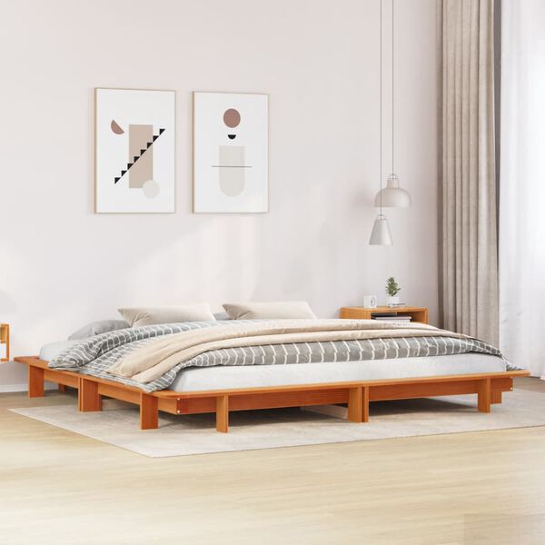 vidaXL Cama sin colch&oacute;n madera maciza de pino marr&oacute;n cera 160x200 cm