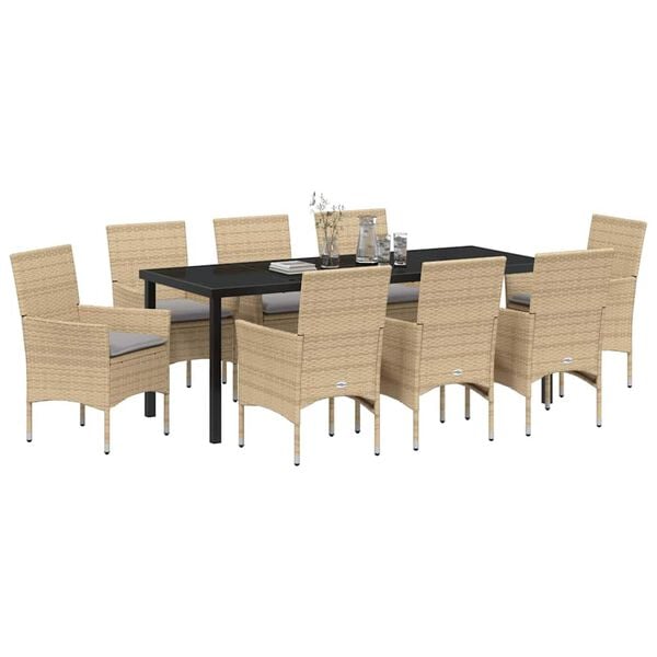 vidaXL Conjunto de Comedor de Jard&iacute;n 9 pcs Beige rat&aacute;n sint&eacute;tico