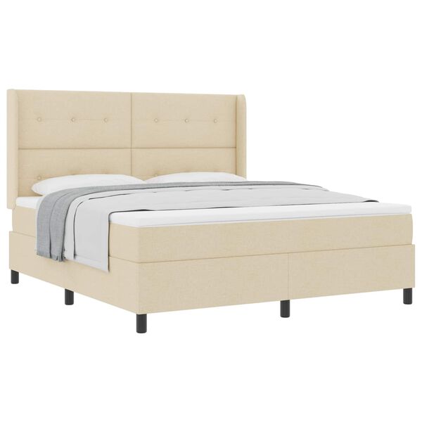 vidaXL Cama tipo Box Spring con colch&oacute;n Crema 180 x 200 cm tela