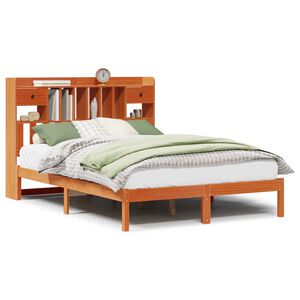 vidaXL Cama con estanter&iacute;a sin colch&oacute;n madera maciza marr&oacute;n 150x200 cm