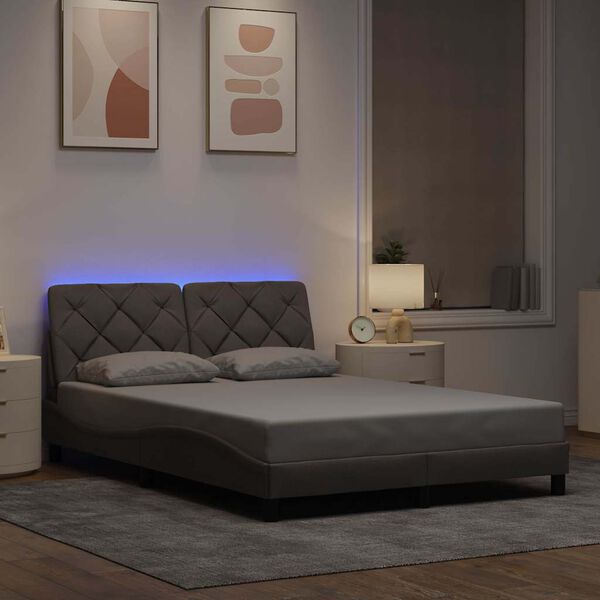 vidaXL Estructura cama con LED sin colch&oacute;n tela gris taupe 120x200 cm