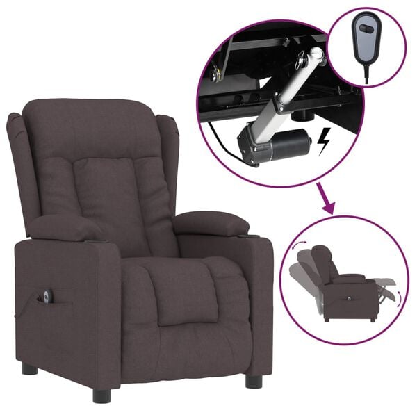 vidaXL Sillón reclinable eléctrico tela marrón oscuro