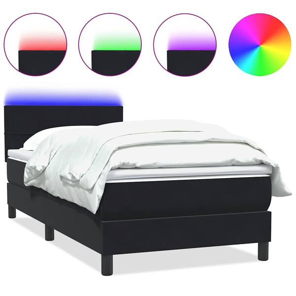 vidaXL Cama box spring con colch&oacute;n y LED cuero sint&eacute;tico negro 80x220 cm