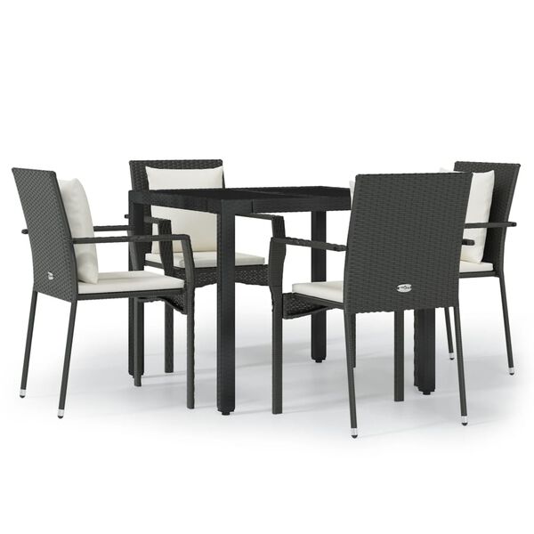 vidaXL Set de muebles jard&iacute;n 5 pzas con cojines rat&aacute;n sint&eacute;tico negro