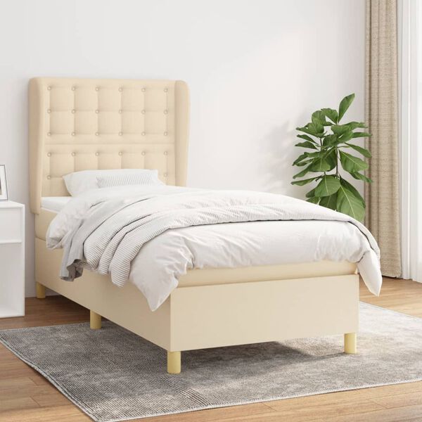 vidaXL Cama box spring con colch&oacute;n tela color crema 100x200 cm