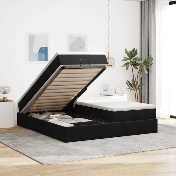 vidaXL Estructura de cama otomana colchones terciopelo negro 200x200cm