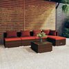 vidaXL Set muebles de jard&iacute;n 6 piezas y cojines rat&aacute;n sint&eacute;tico marr&oacute;n