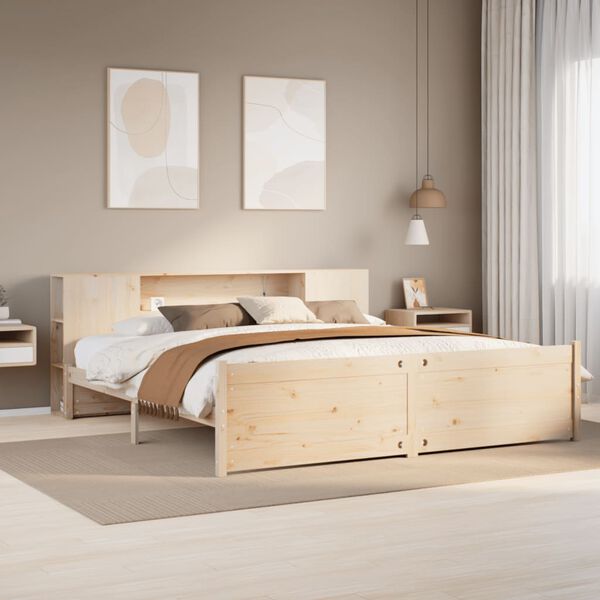 vidaXL Cama con estanter&iacute;a sin colch&oacute;n madera maciza de pino 180x200cm