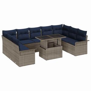 vidaXL Conjunto de sof&aacute; de jard&iacute;n 10 uds. Gris Polirat&aacute;n