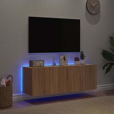 vidaXL Muebles de TV de pared luces LED 2 uds roble Sonoma 60x35x41 cm
