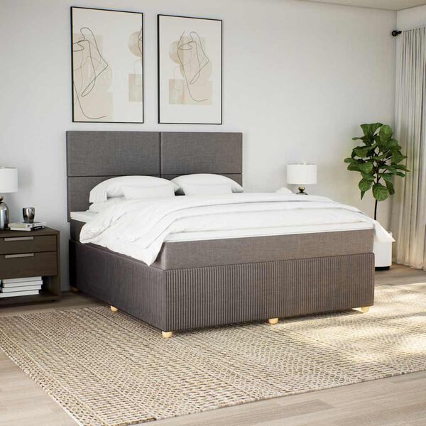 vidaXL Cama box spring con colch&oacute;n tela gris taupe 180x200 cm