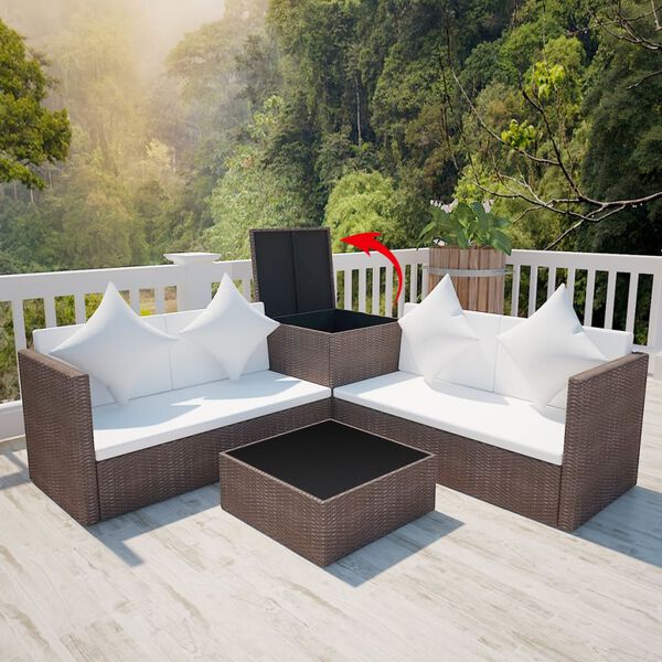 vidaXL Set muebles de jardín 4 piezas y cojines ratán sintético marrón