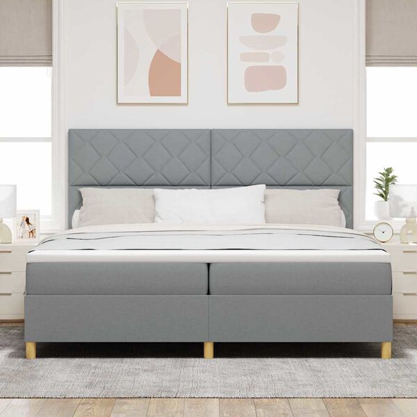 vidaXL Cama Box Spring LED con colch&oacute;n Gris Claro 200 x 200 cm tela