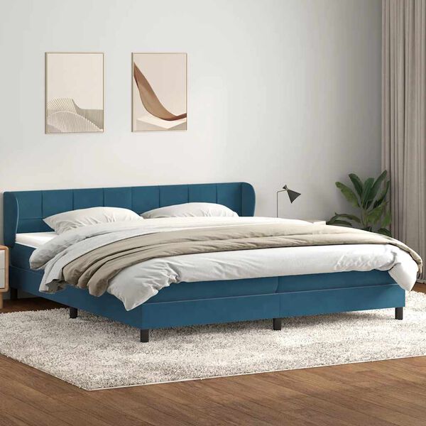 vidaXL Cama box spring con colchones terciopelo azul oscuro 180x210 cm