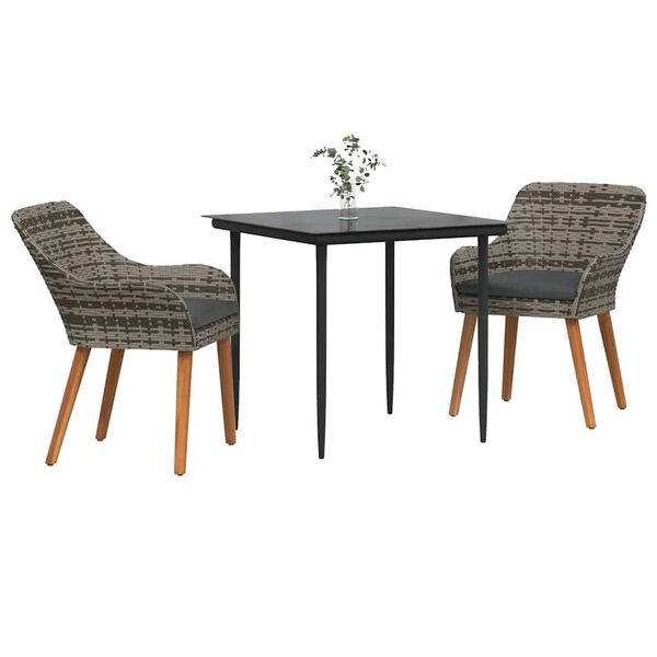 vidaXL Conjunto de Comedor de Jard&iacute;n 3 pcs Gris rat&aacute;n sint&eacute;tico