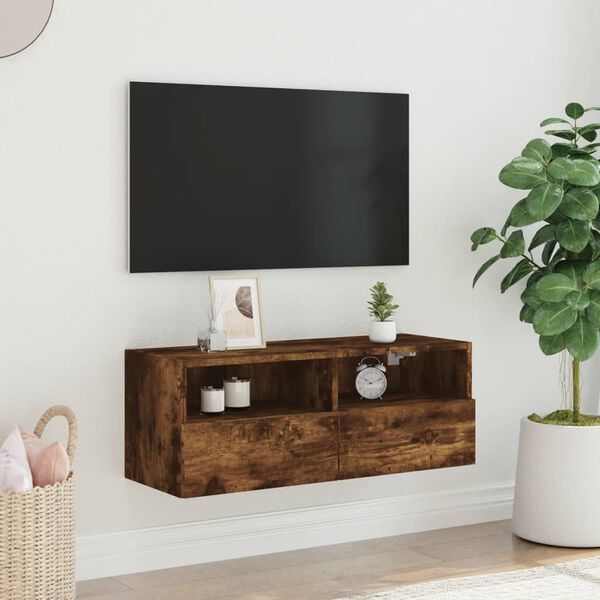vidaXL Mueble de pared TV madera ingenier&iacute;a roble ahumado 80x30x30 cm