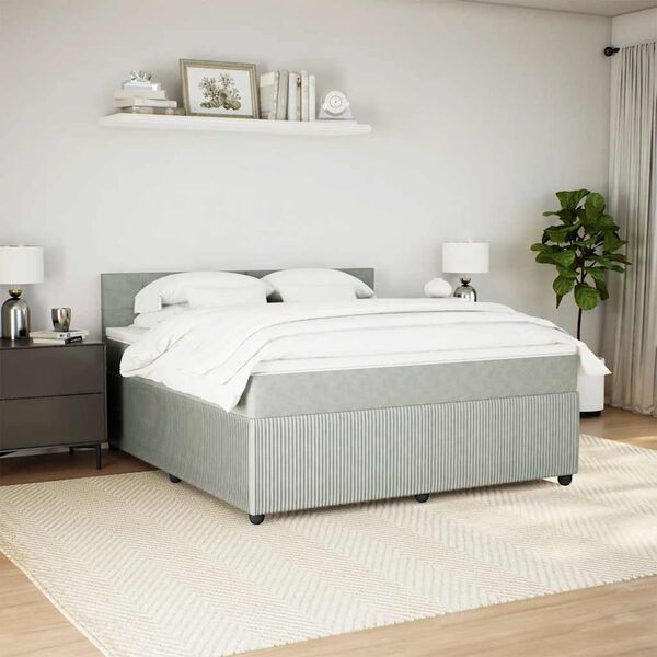 vidaXL Cama box spring con colch&oacute;n terciopelo gris claro 180x200 cm