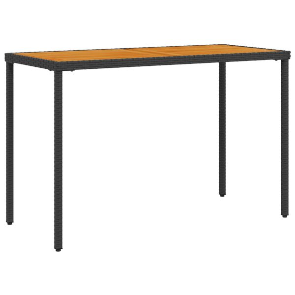 vidaXL Mesa de jard&iacute;n superficie de madera rat&aacute;n PE negro 115x54x74 cm