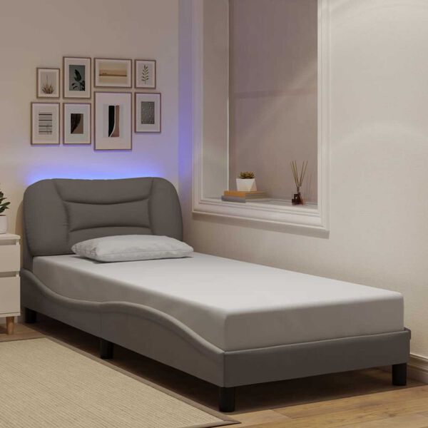 vidaXL Estructura de cama con LED sin colchón Hvar tela taupe 90x200 cm