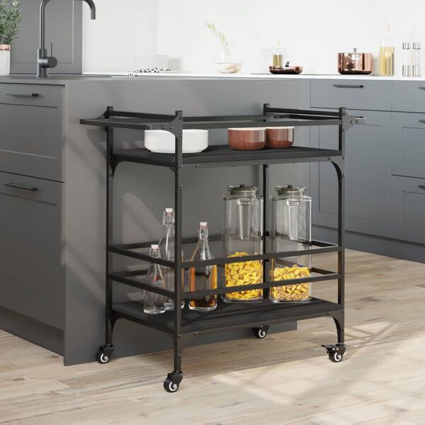vidaXL Carrito de cocina de madera de ingenier&iacute;a negro 82x40x78,5 cm