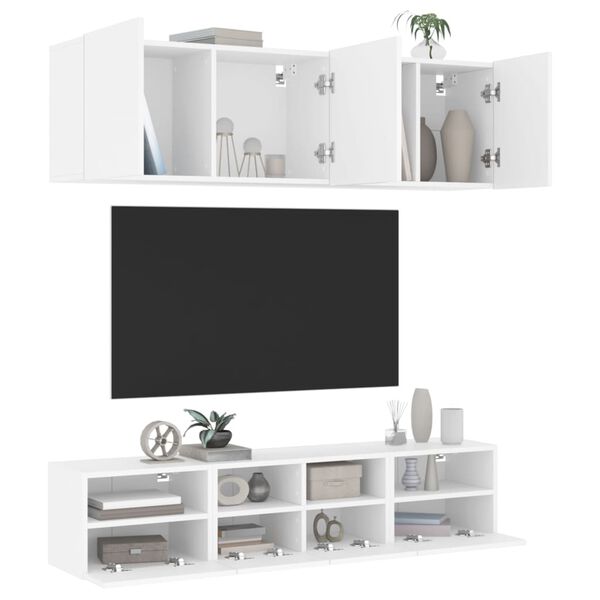 vidaXL Muebles de TV de pared 5 piezas madera de ingenier&iacute;a blanco