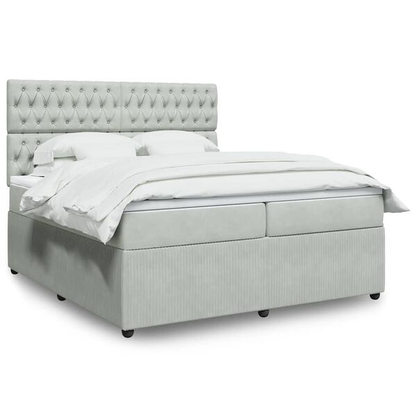 vidaXL Cama box spring con colch&oacute;n terciopelo gris claro 200x200 cm
