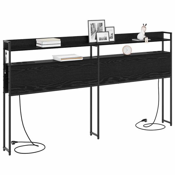 vidaXL Cabecero con almacenamiento con estante Roble negro 200 cm