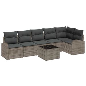 vidaXL Conjunto de sof&aacute;s de jard&iacute;n 7 pcs Gris rat&aacute;n sint&eacute;tico