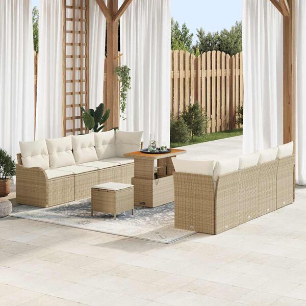 vidaXL Conjunto de sof&aacute; de jard&iacute;n con coj&iacute;n 11 pcs Beige y Crema