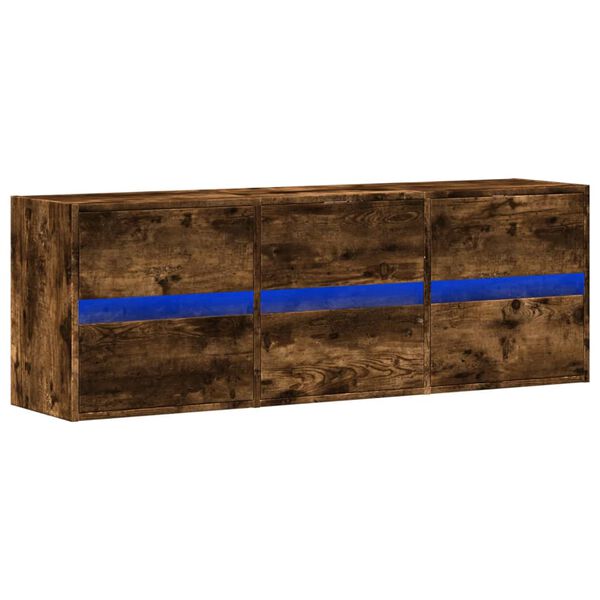 vidaXL Mueble de TV de pared con luces LED roble ahumado 130x31x45 cm