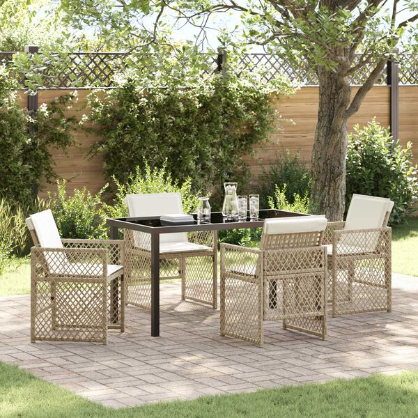 vidaXL Conjunto de Comedor de Jard&iacute;n 5 pcs Beige rat&aacute;n sint&eacute;tico
