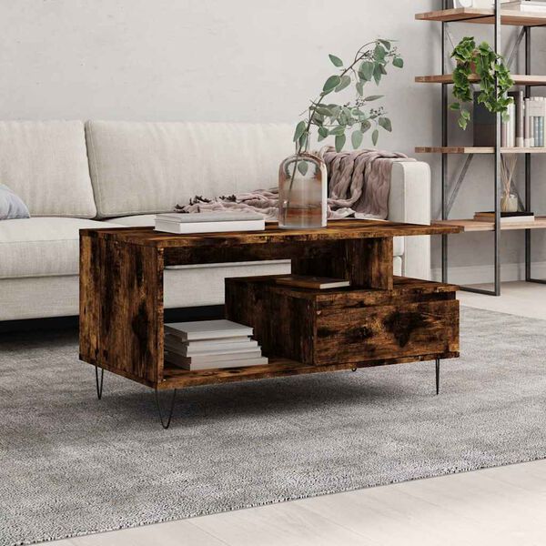 vidaXL Mesa de centro madera contrachapada roble ahumado 90x49x45 cm