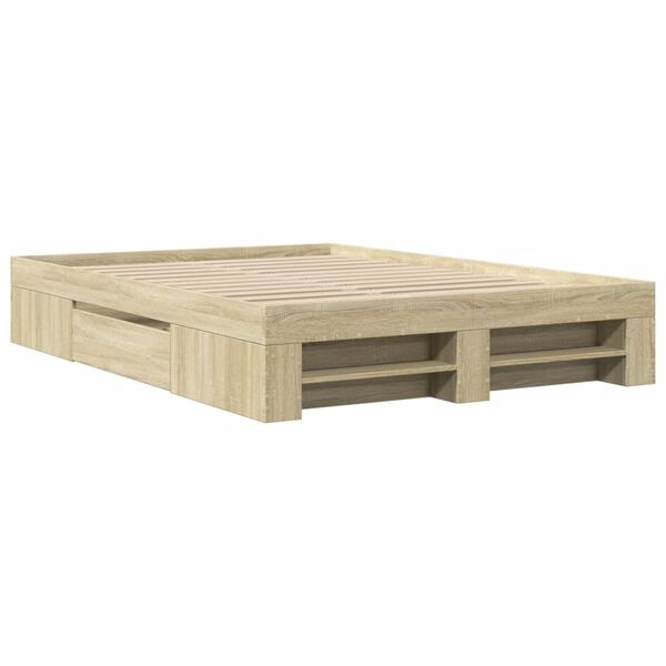 vidaXL Estructura de cama madera de ingeniería roble Sonoma 135x190 cm