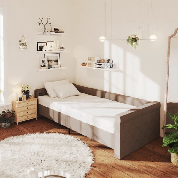 vidaXL Sof&aacute; cama con colch&oacute;n USB de tela gris taupe 90x200 cm