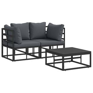 vidaXL Conjunto de sof&aacute;s de jard&iacute;n 3 uds. Negro Metal