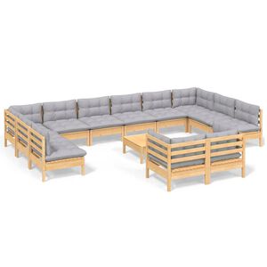 vidaXL Juego de muebles de jard&iacute;n 13 pzas y cojines madera pino gris