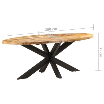 vidaXL Mesa de comedor ovalada madera demango rugosa 200x100x75 cm