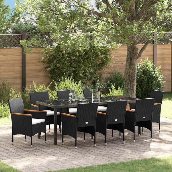 vidaXL Conjunto de Comedor de Jard&iacute;n 9 pcs Negro rat&aacute;n sint&eacute;tico