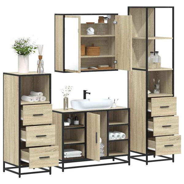 vidaXL Juego de muebles de baño 4 pzas contrachapada roble sonoma
