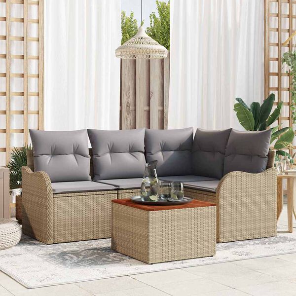 vidaXL Conjunto de sof&aacute; de jard&iacute;n 5 pcs Beige Polirat&aacute;n