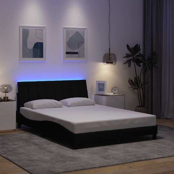 vidaXL Estructura de cama sin colch&oacute;n Hanko tela negro 140x200 cm